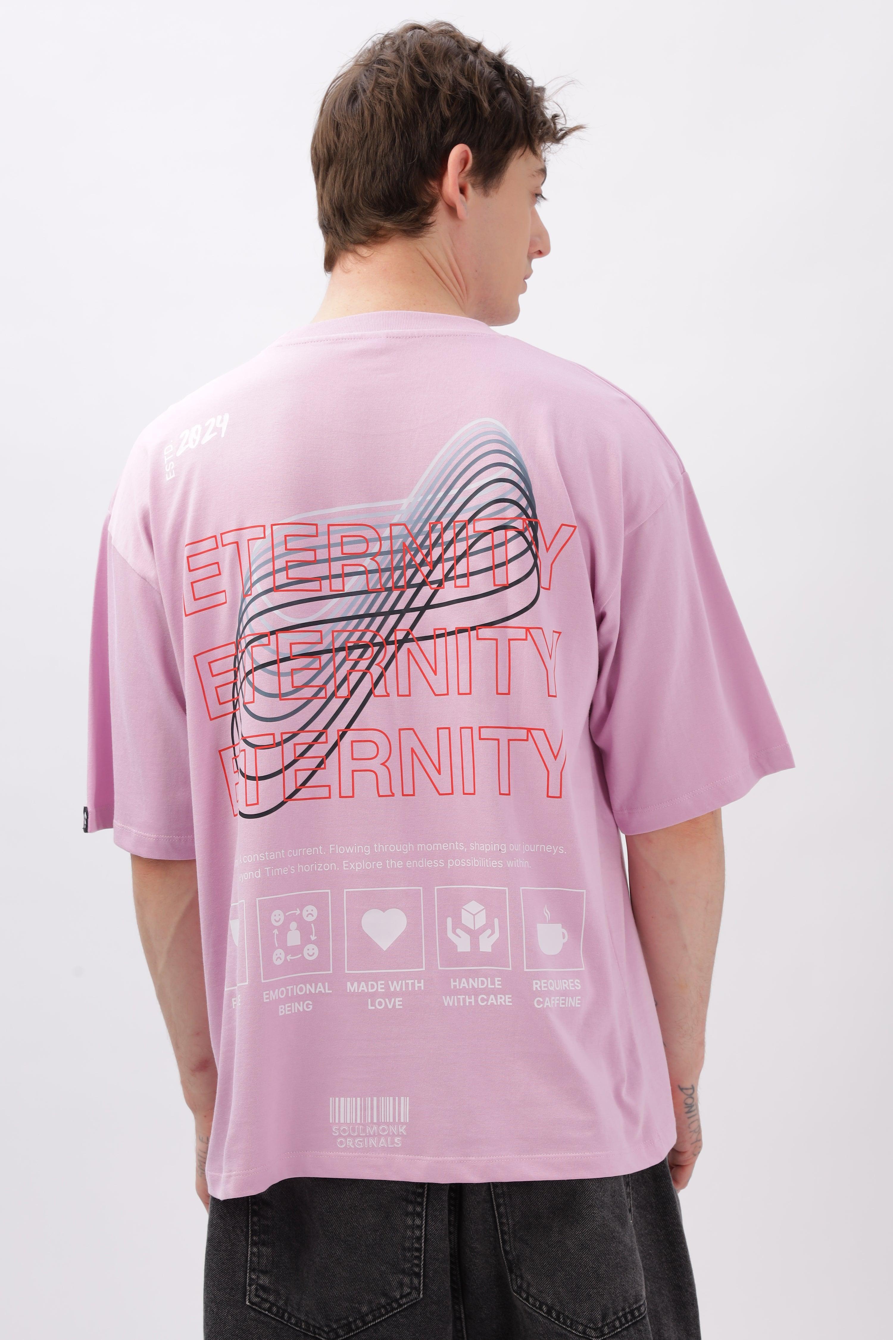 Soulmonk lilac oversized t-shirt with graphic design worn by male model showing back details