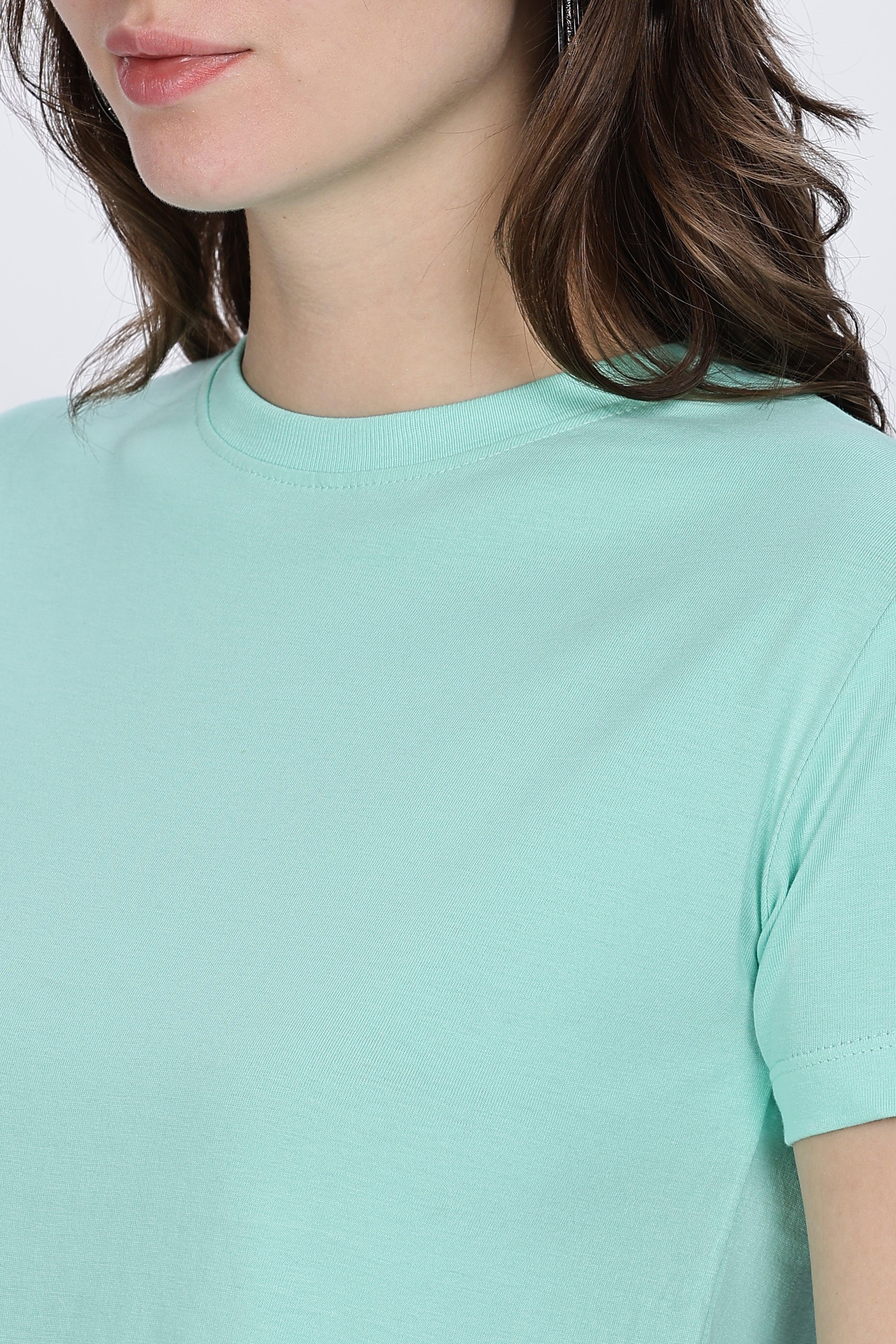 Soulmonk mint green crop top for women with short sleeves and round neckline