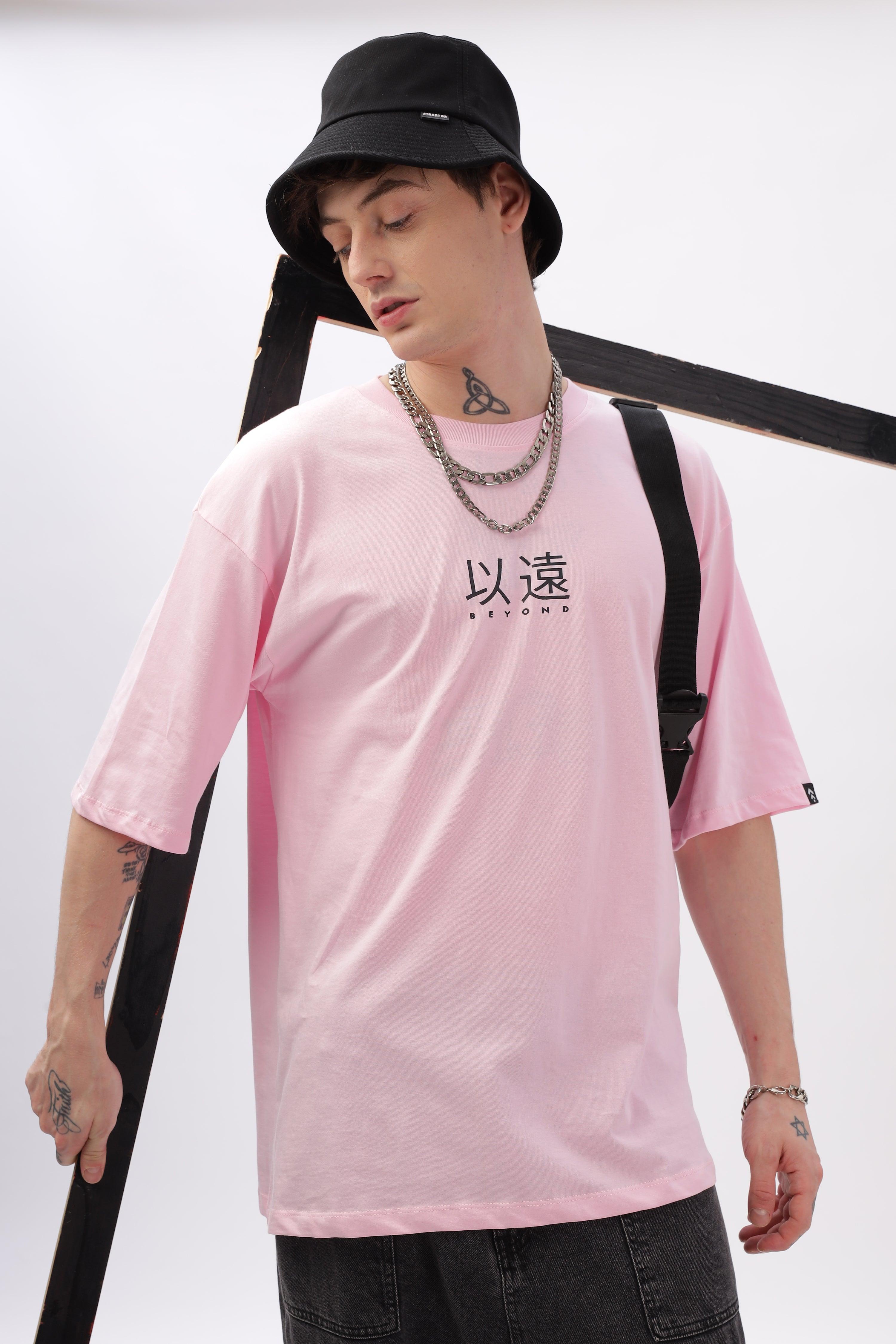 Soulmonk oversized soft pink t-shirt for men with casual fit and graphic print on front