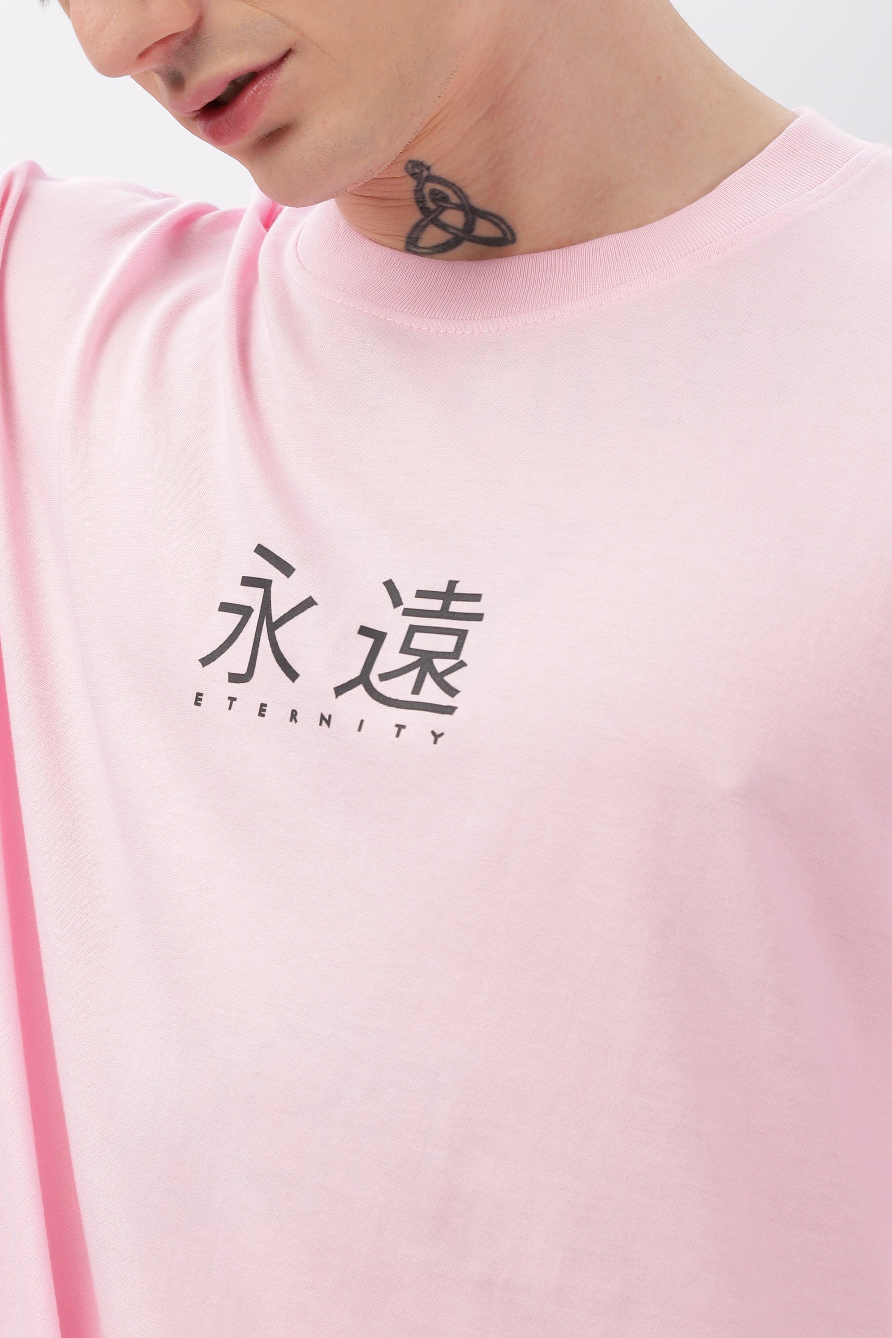 Soulmonk soft pink oversized t-shirt for male with black eternity graphic and crew neckline