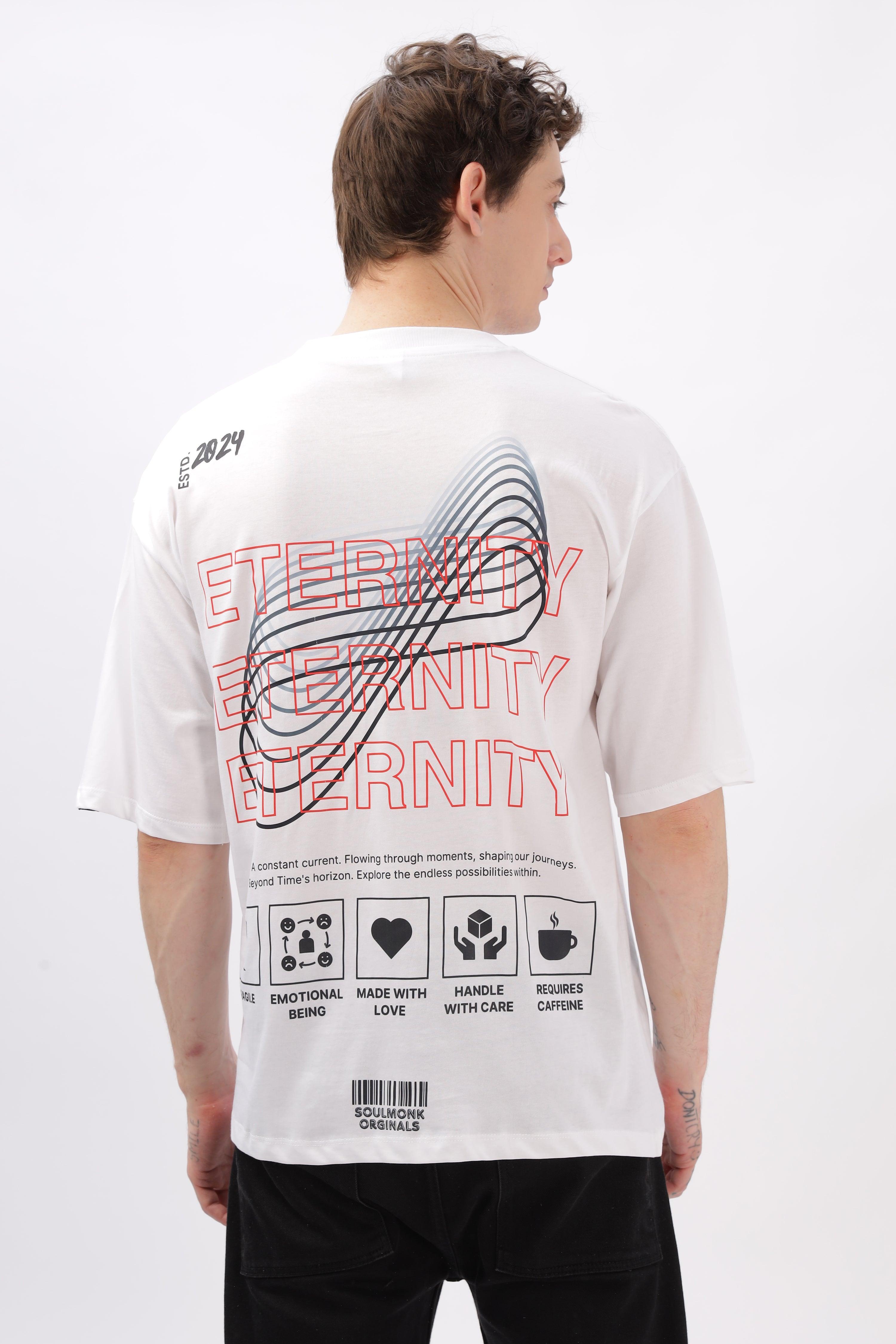 Soulmonk white oversized t-shirt for men with graphic print and text design on back
