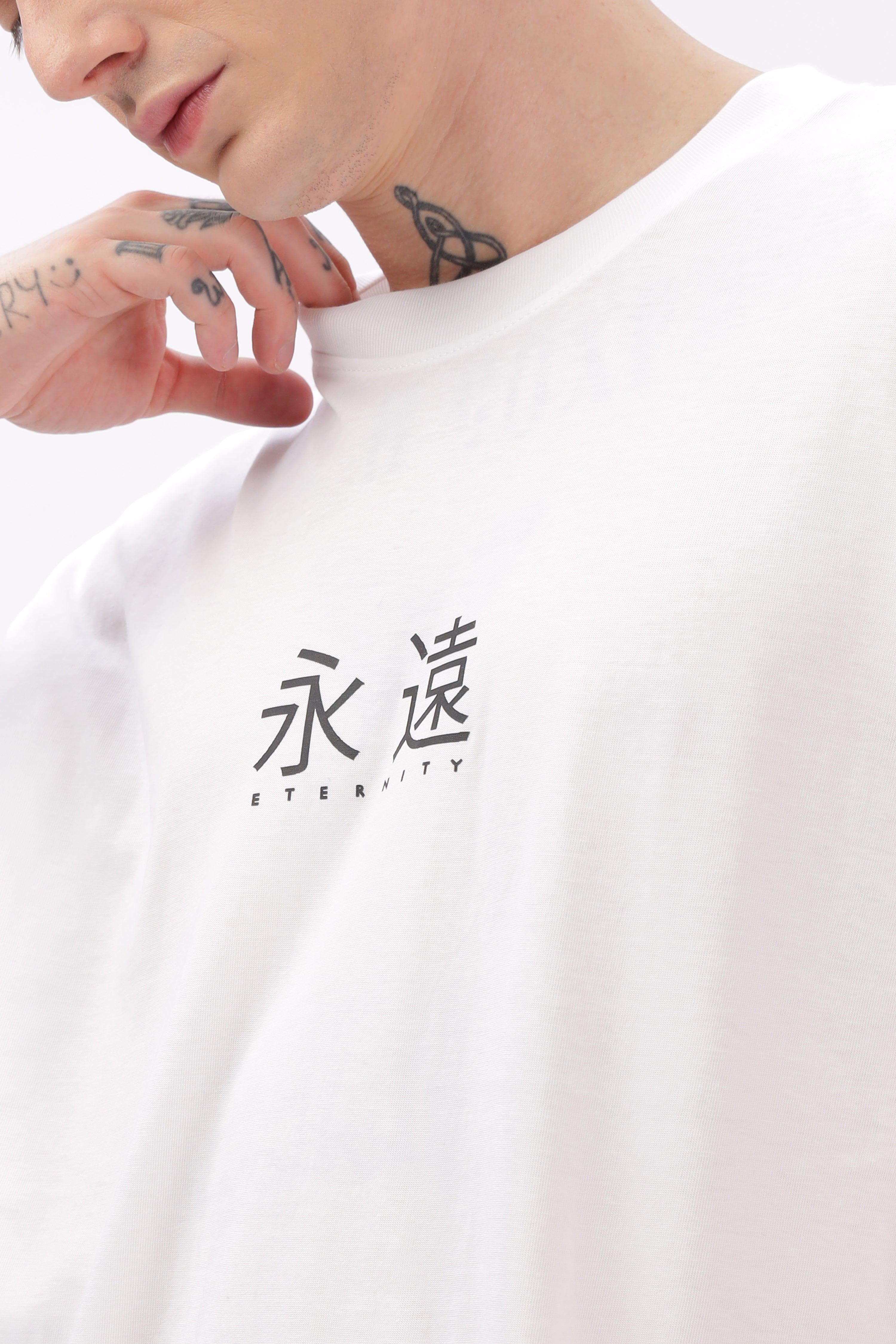 Soulmonk white oversized t-shirt for men with eternity print and relaxed fit style
