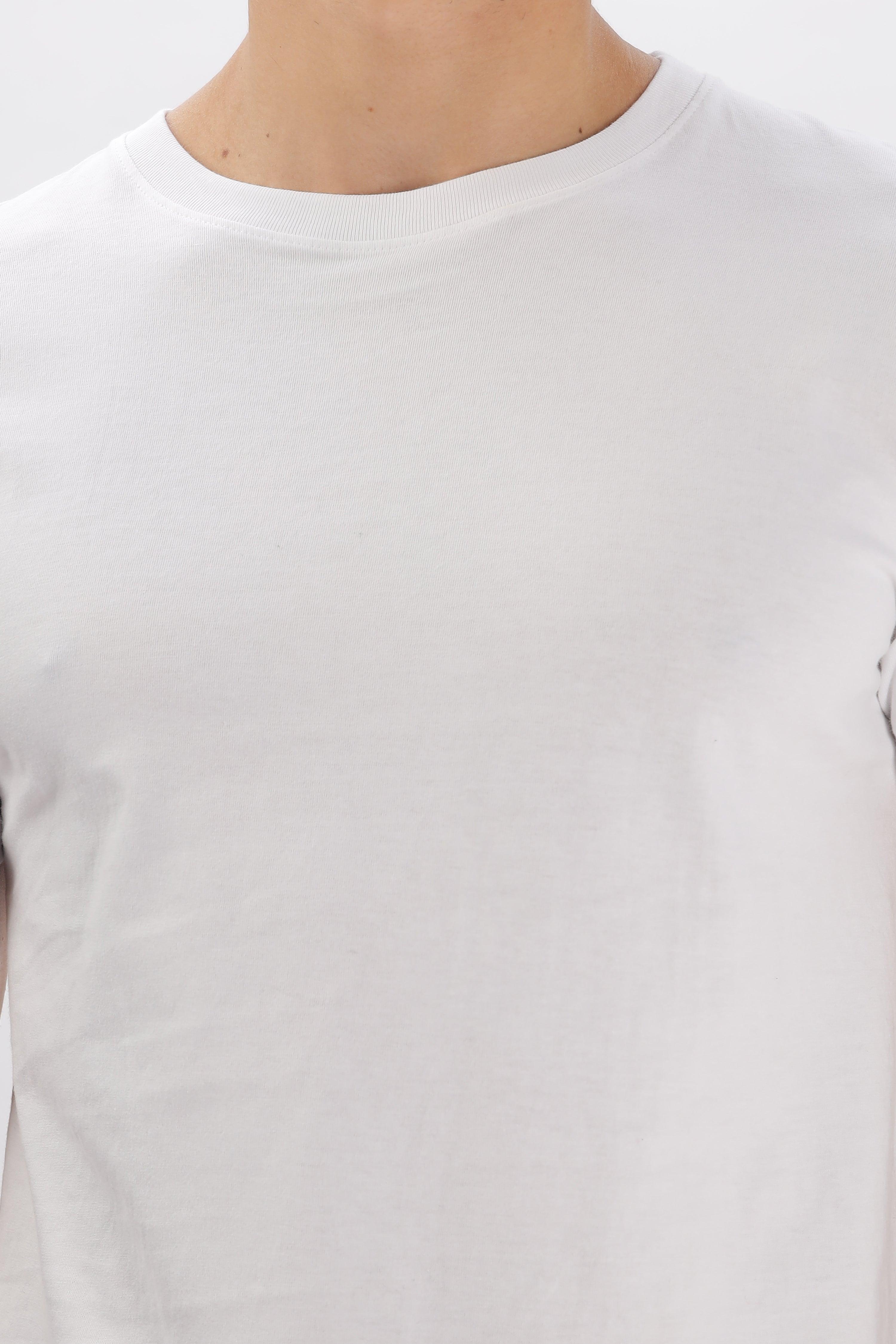 Soulmonk white relaxed fit t-shirt men worn by male model showing chest and neckline