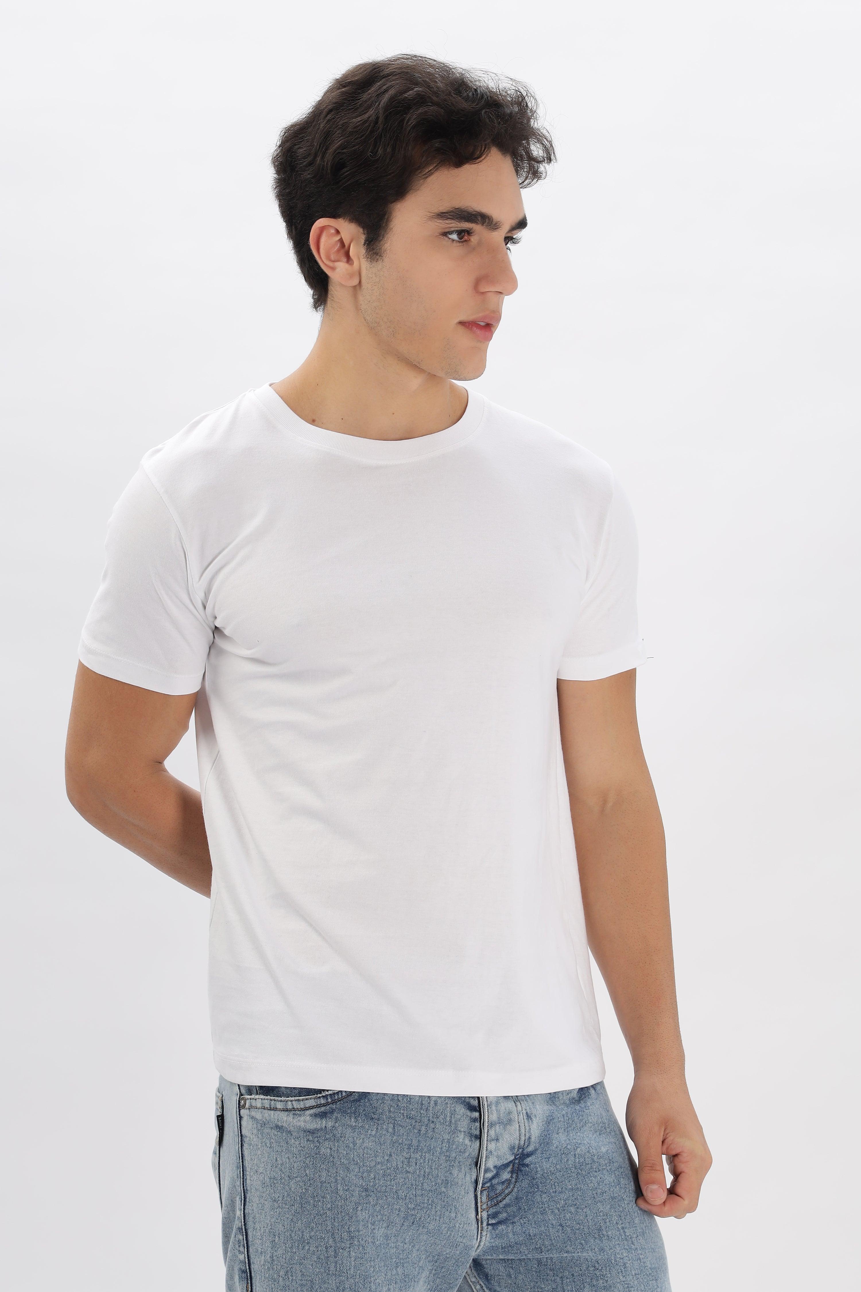 Soulmonk white relaxed fit t-shirt men worn by male model with blue jeans on white background