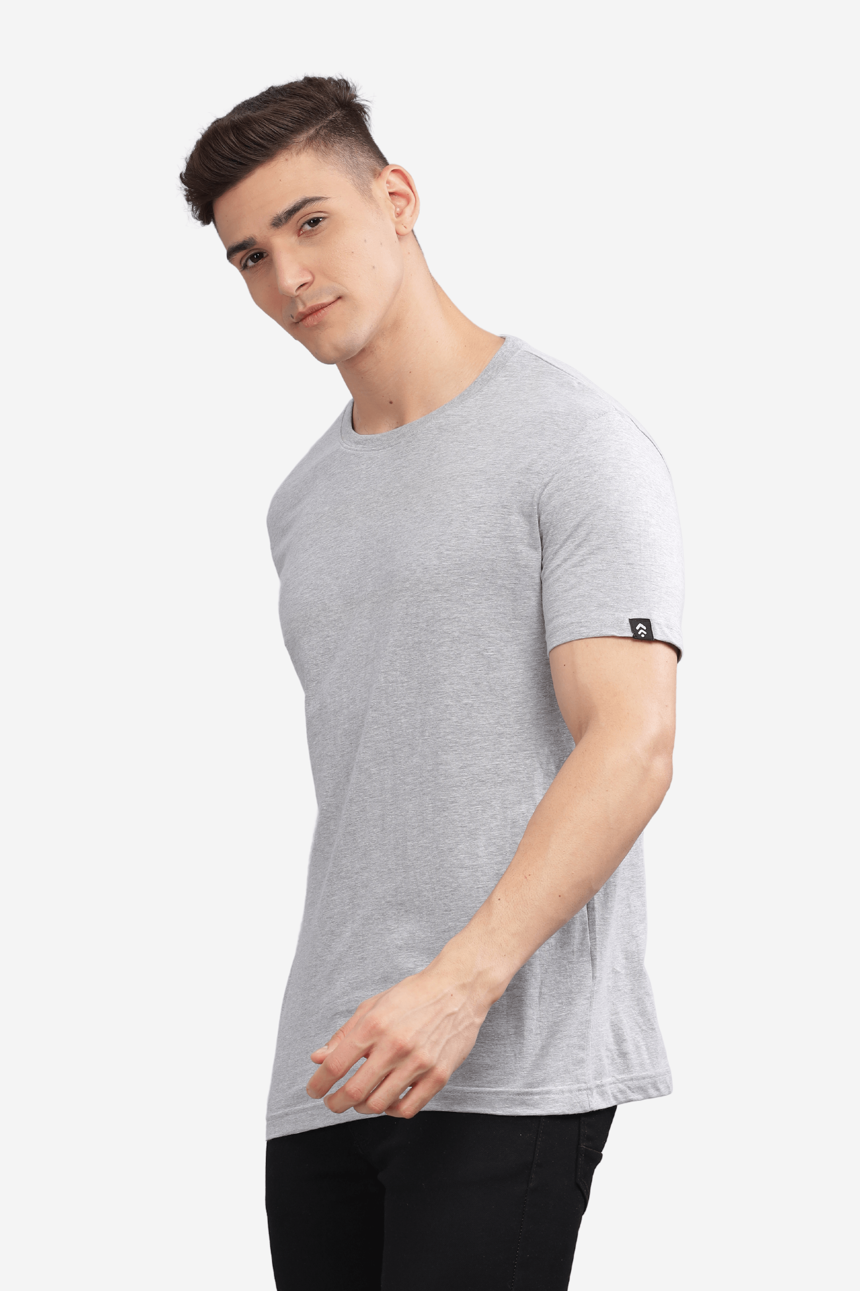 Male model wearing a Soulmonk asphalt grey relaxed fit t-shirt with a crew neck and short sleeves