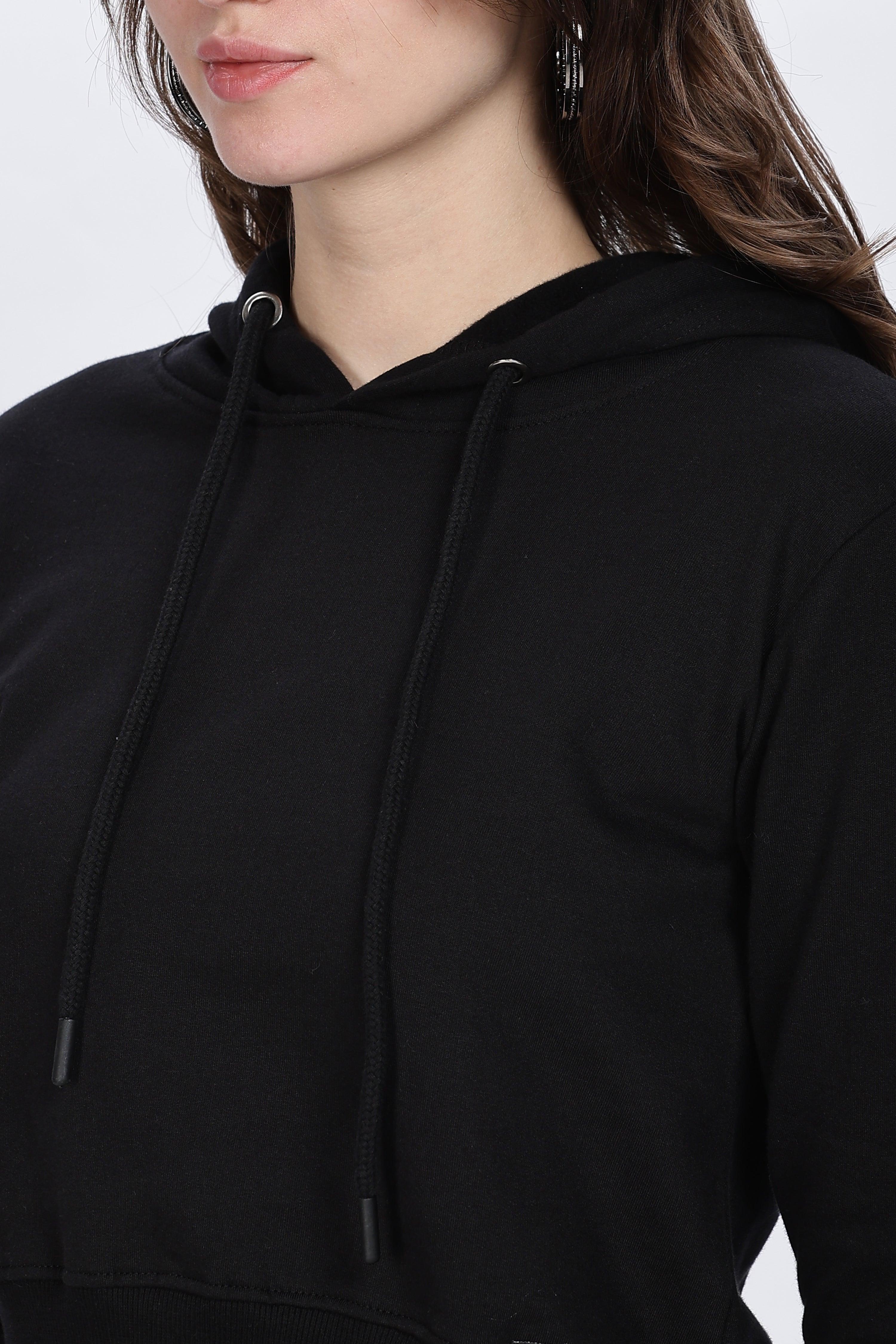 Soulmonk black crop hoodie for women with adjustable drawstring hood and soft fabric