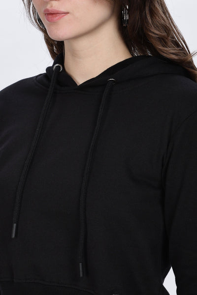 Soulmonk black crop hoodie for women with adjustable drawstring hood and soft fabric