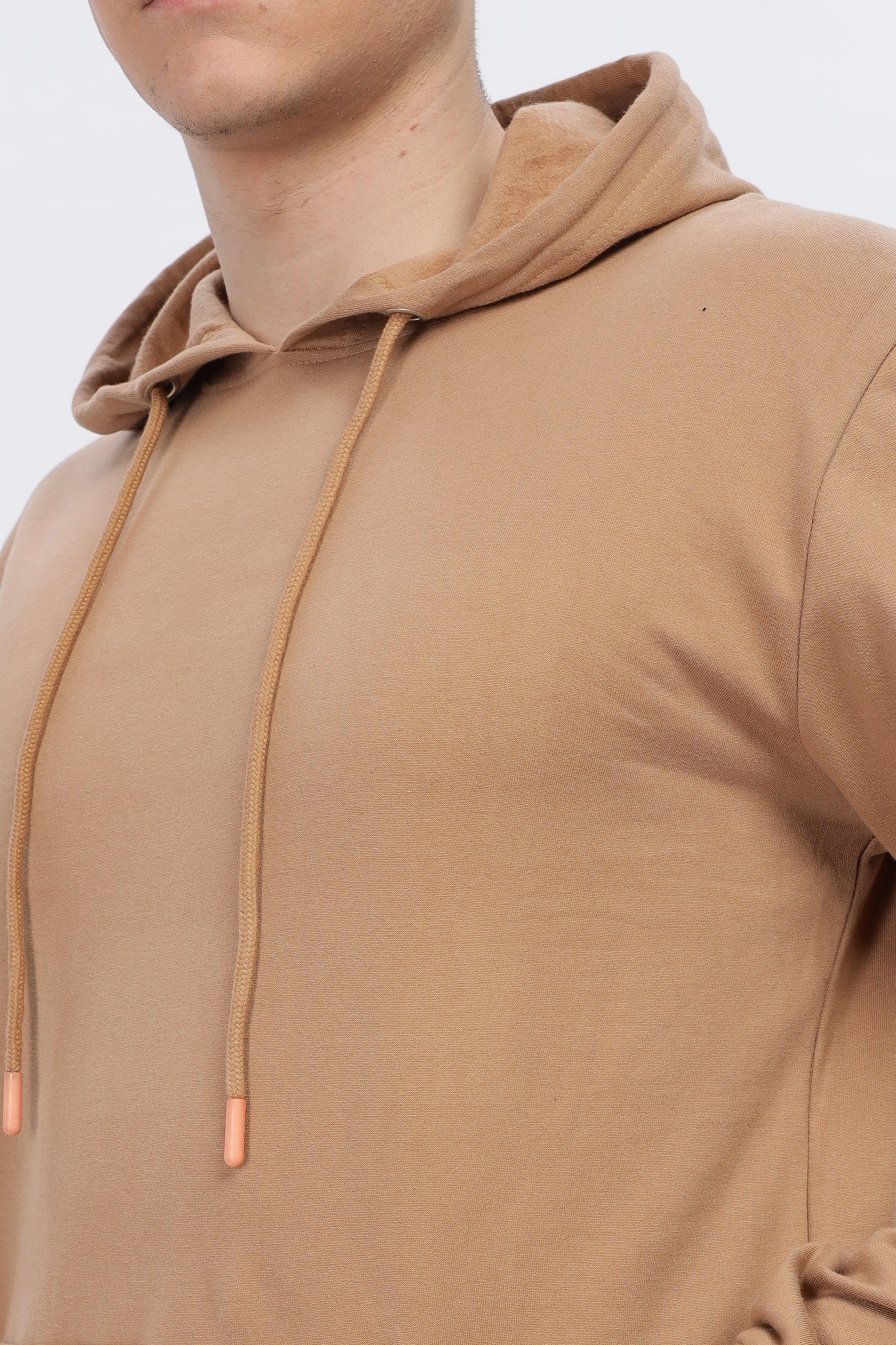 Soulmonk male caramel brown hoodie with adjustable drawstring hood and soft fabric
