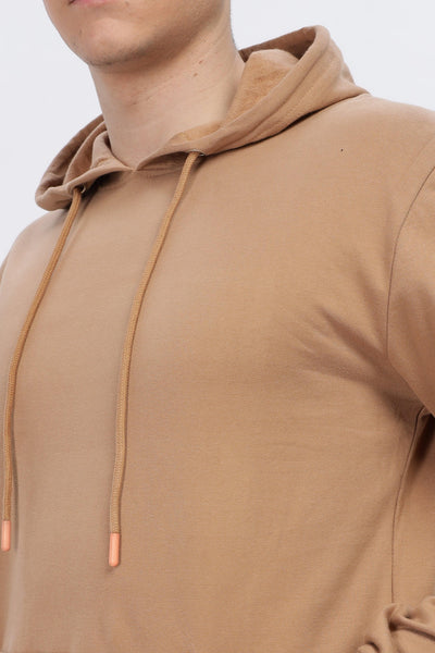 Soulmonk male caramel brown hoodie with adjustable drawstring hood and soft fabric