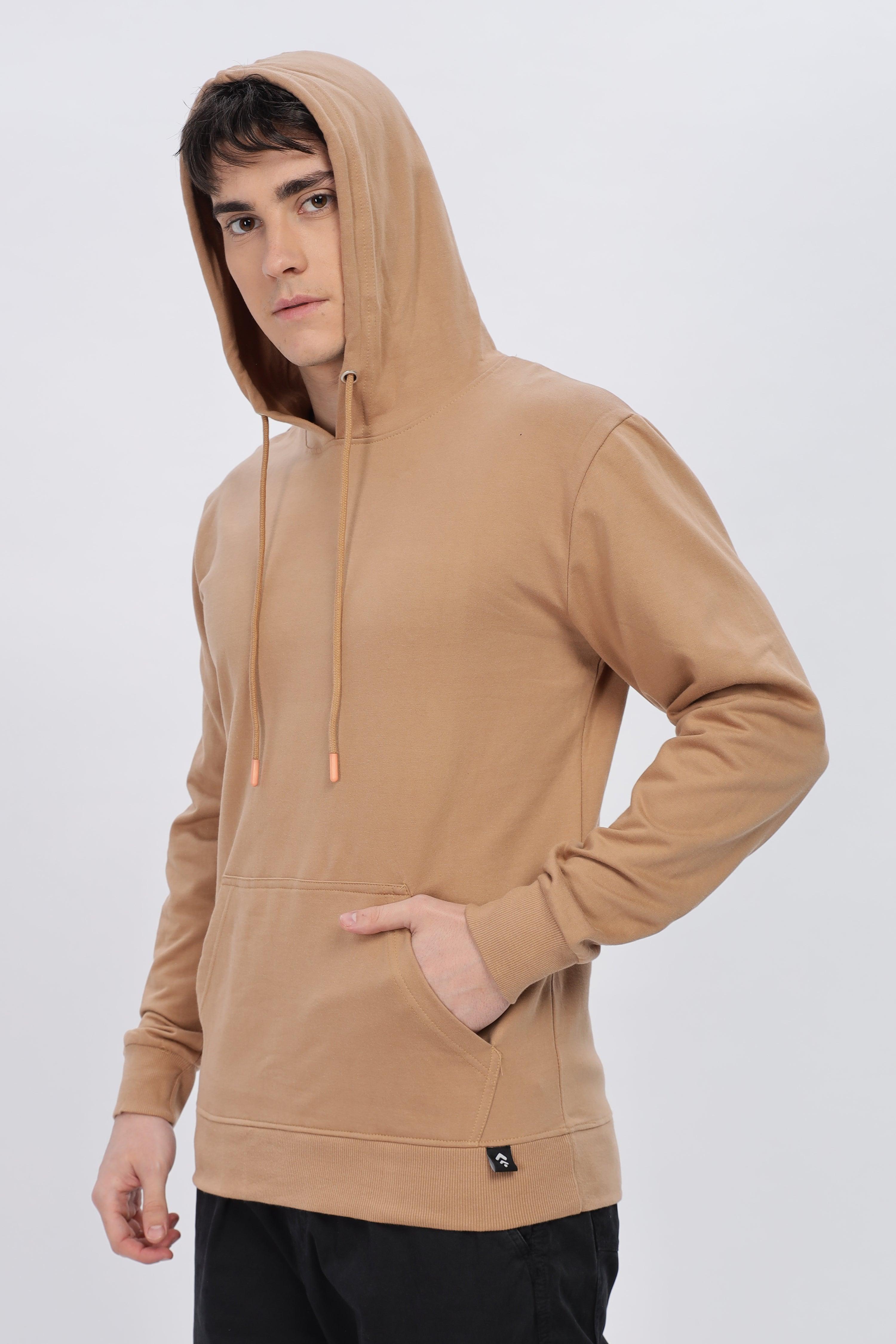 Soulmonk caramel brown hoodie for male with front pocket and adjustable hood strings