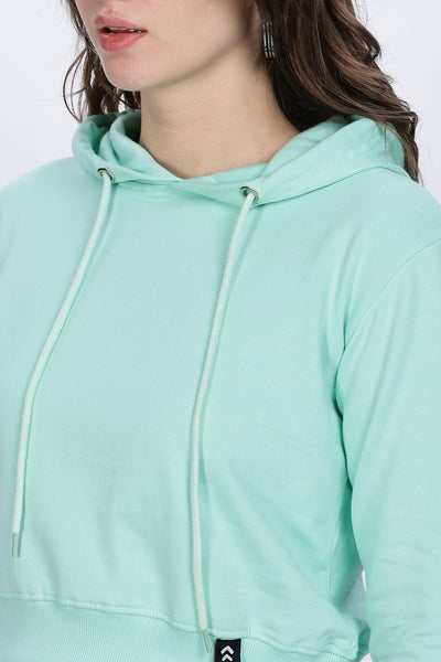 Soulmonk female mint crop hoodie with adjustable drawstring hood and soft fabric