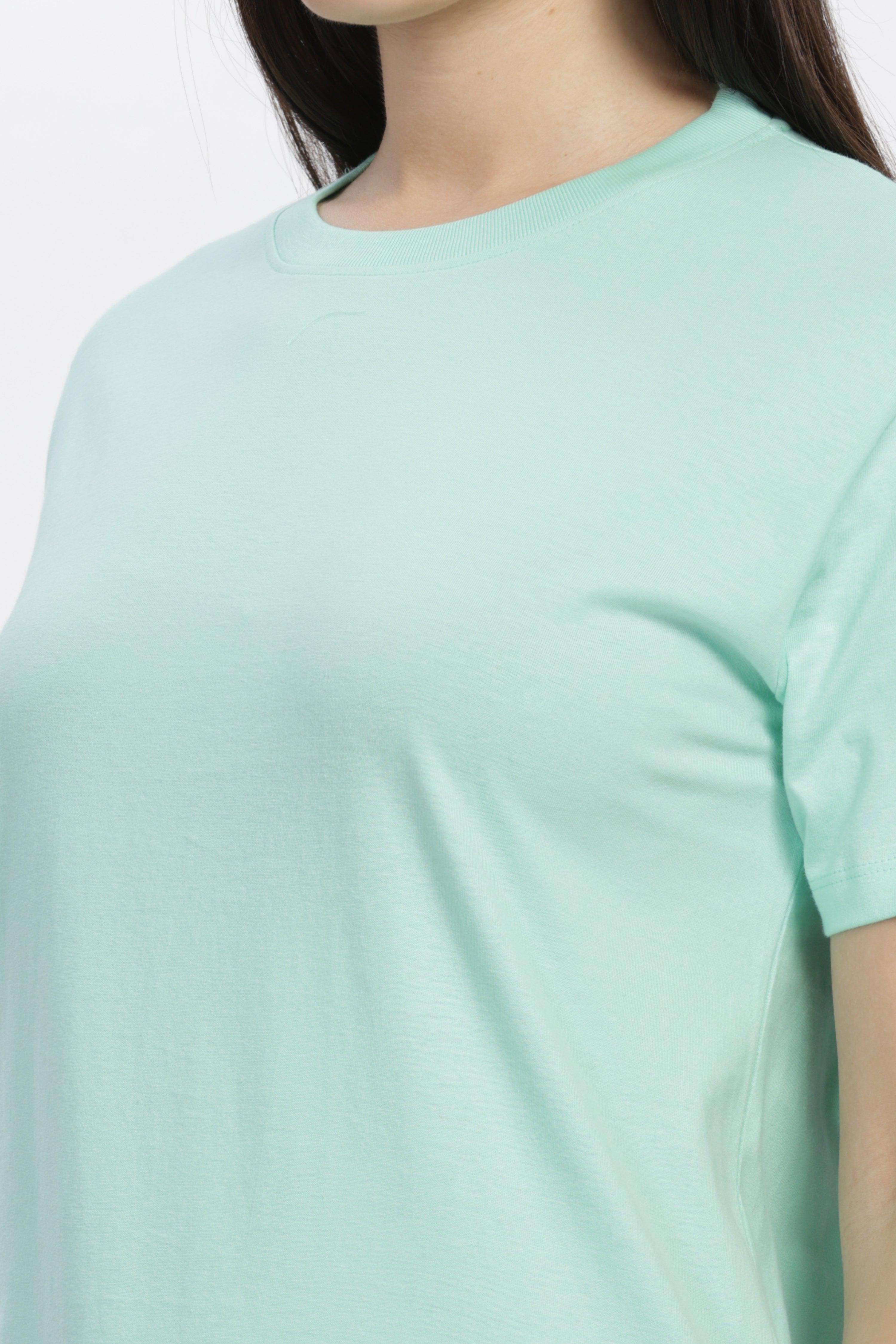 Soulmonk mint green casual t-shirt for female with short sleeves and round neckline