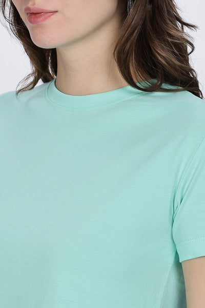 Soulmonk mint green crop top for women with short sleeves and round neckline