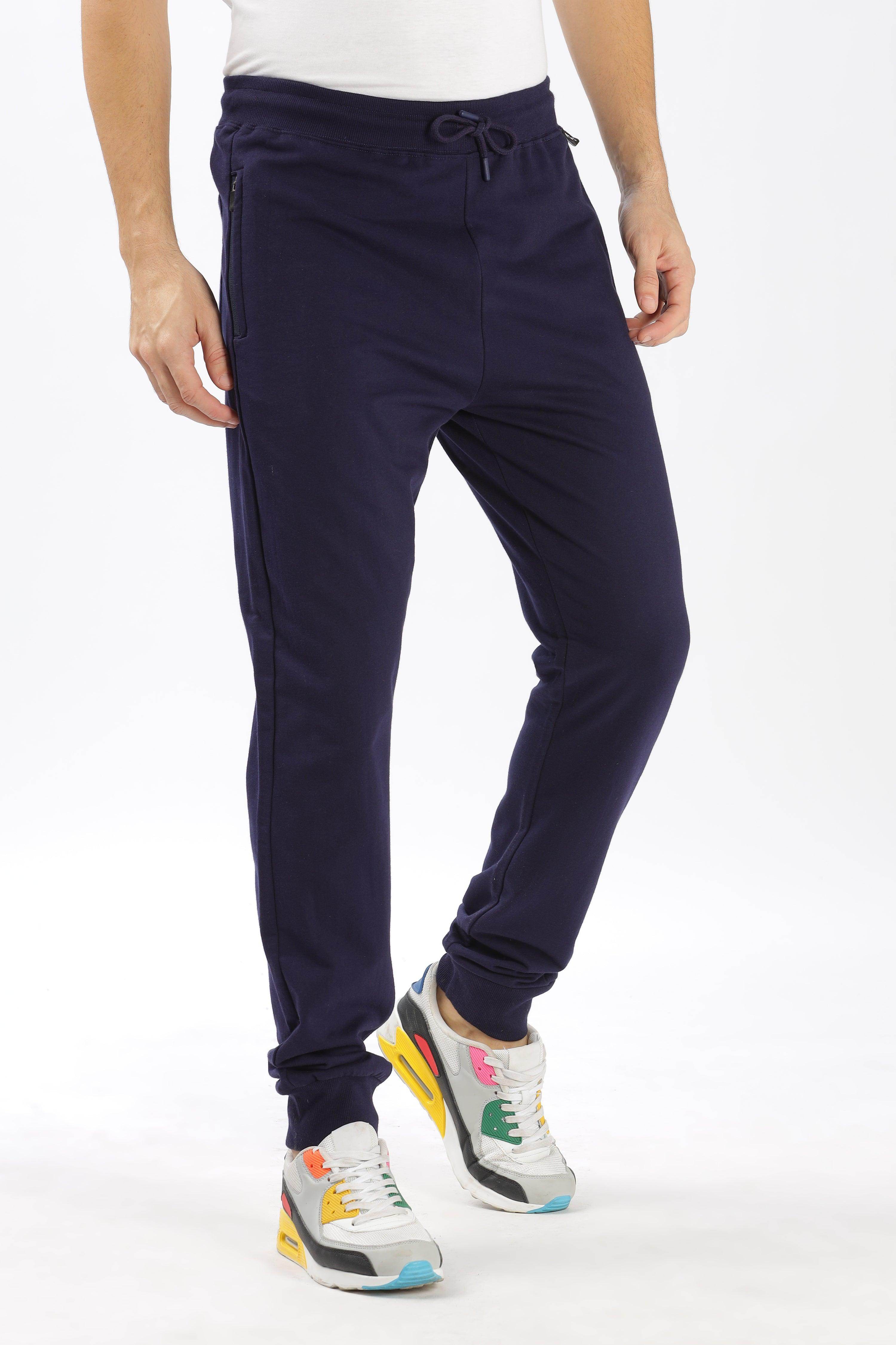 Soulmonk navy blue joggers for men with drawstring waist and tapered fit