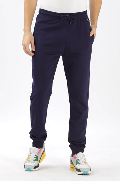 Soulmonk navy blue joggers for men with drawstring waistband and tapered fit