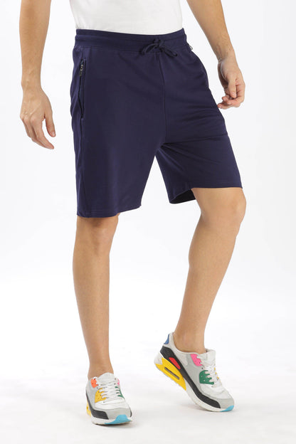 SoulMonk navy blue shorts with zippered pockets and drawstring waist for casual wear