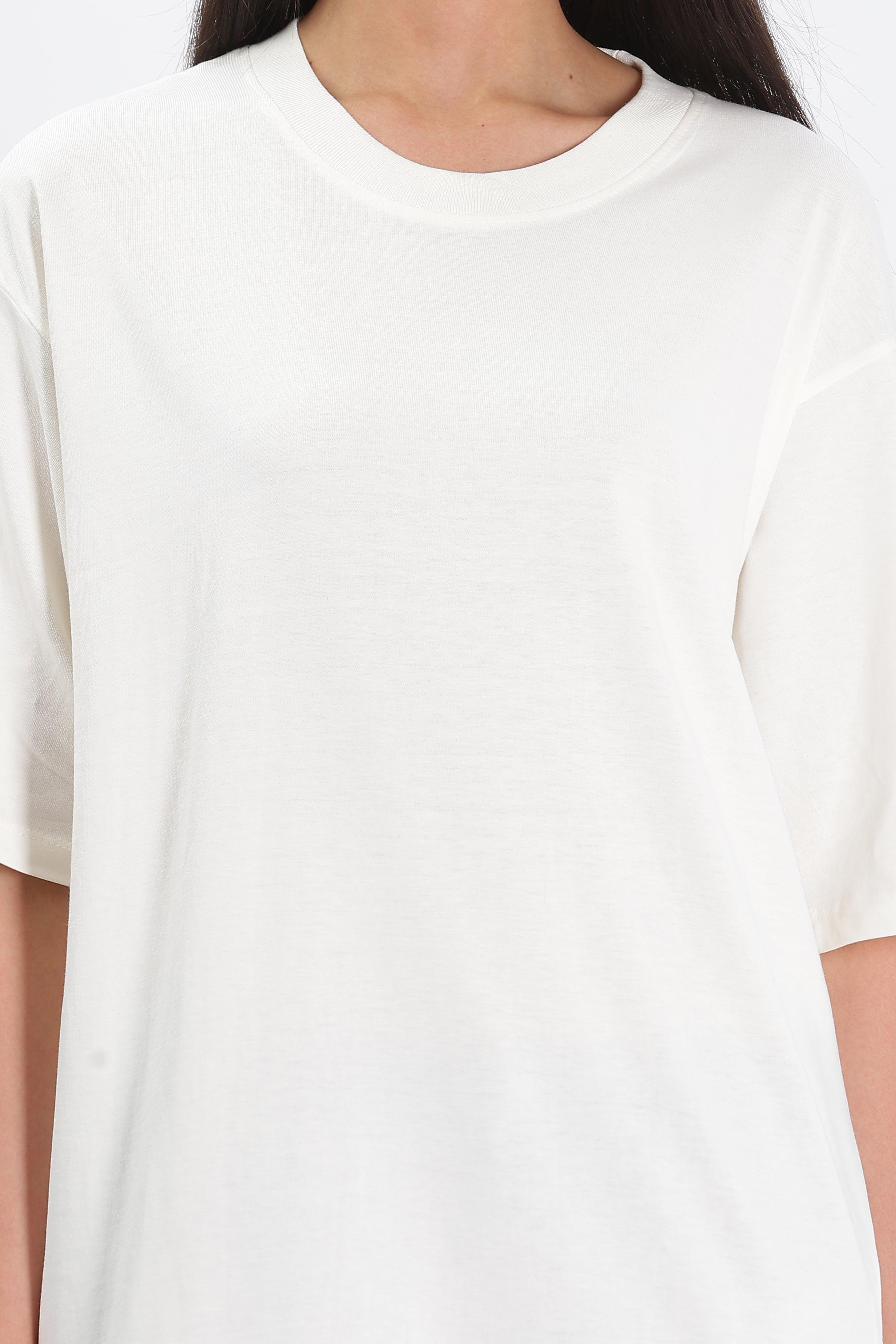 Soulmonk off white oversized t shirt for female with round neck and loose fit