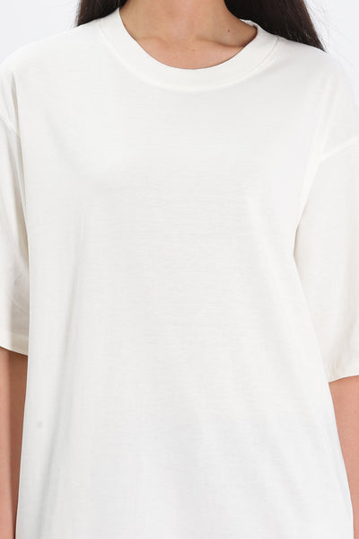 Soulmonk off white oversized t shirt for female with round neck and loose fit