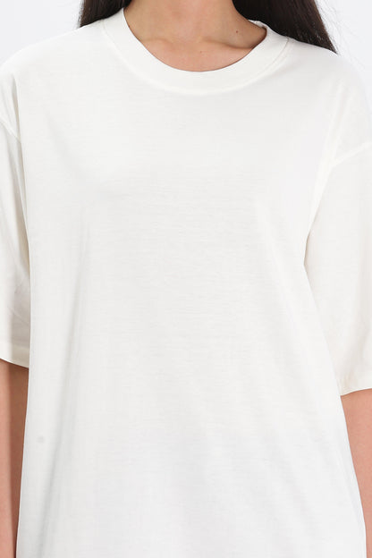 Soulmonk off white oversized t shirt for female with round neck and loose fit