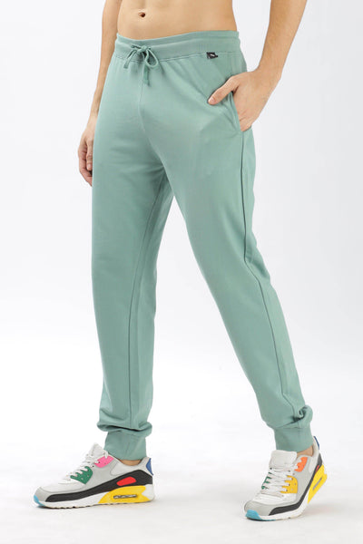 Soulmonk sage green joggers with drawstring waist and side pockets on male model
