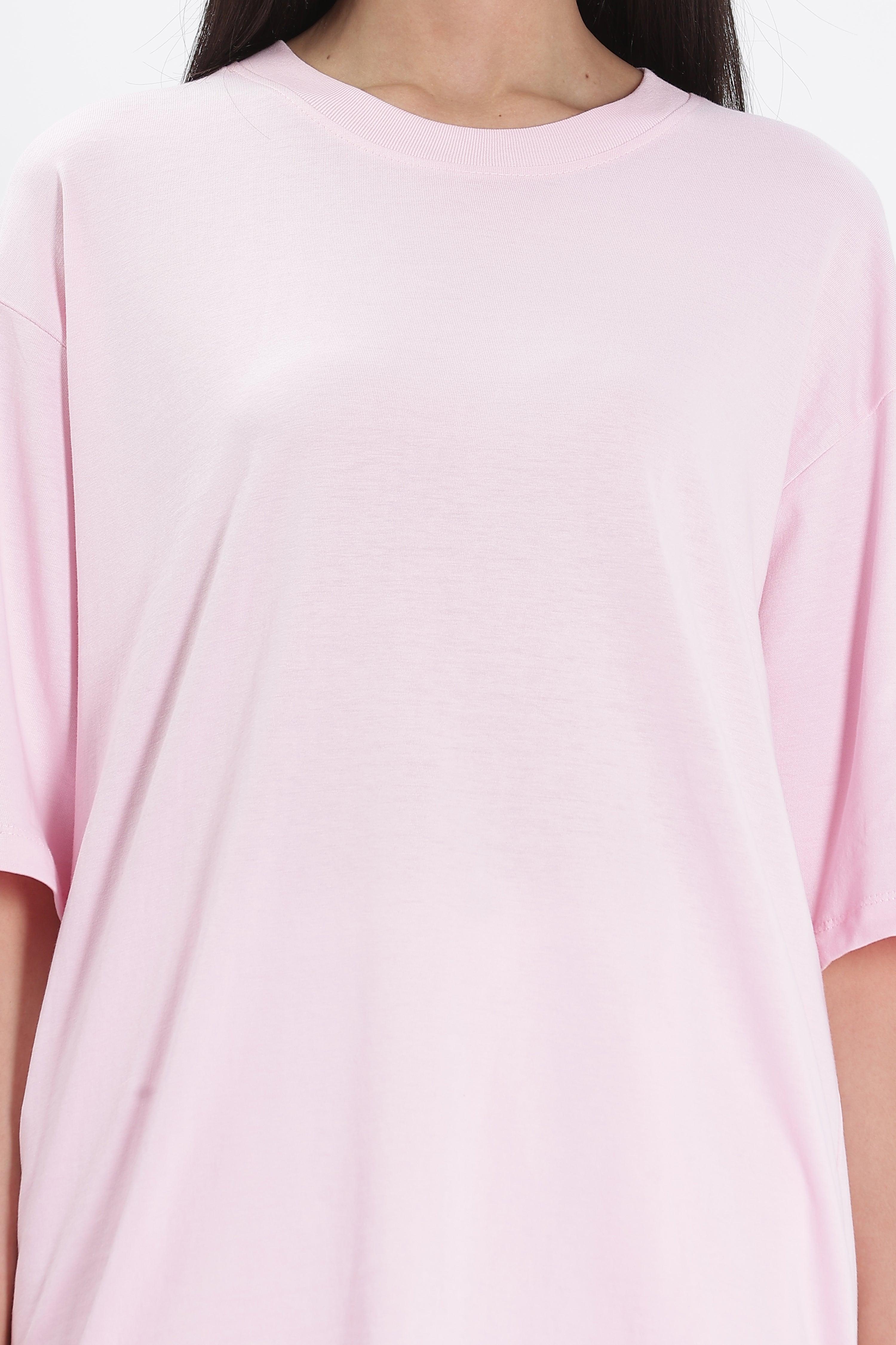 Soulmonk soft pink oversized t-shirt for women with a relaxed fit and round neckline