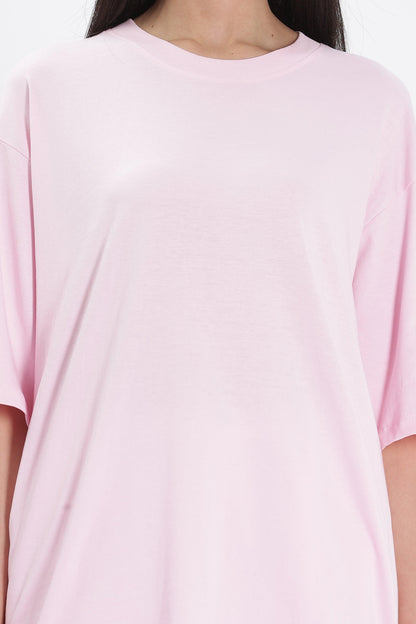 Soulmonk soft pink oversized t-shirt for women with a relaxed fit and round neckline