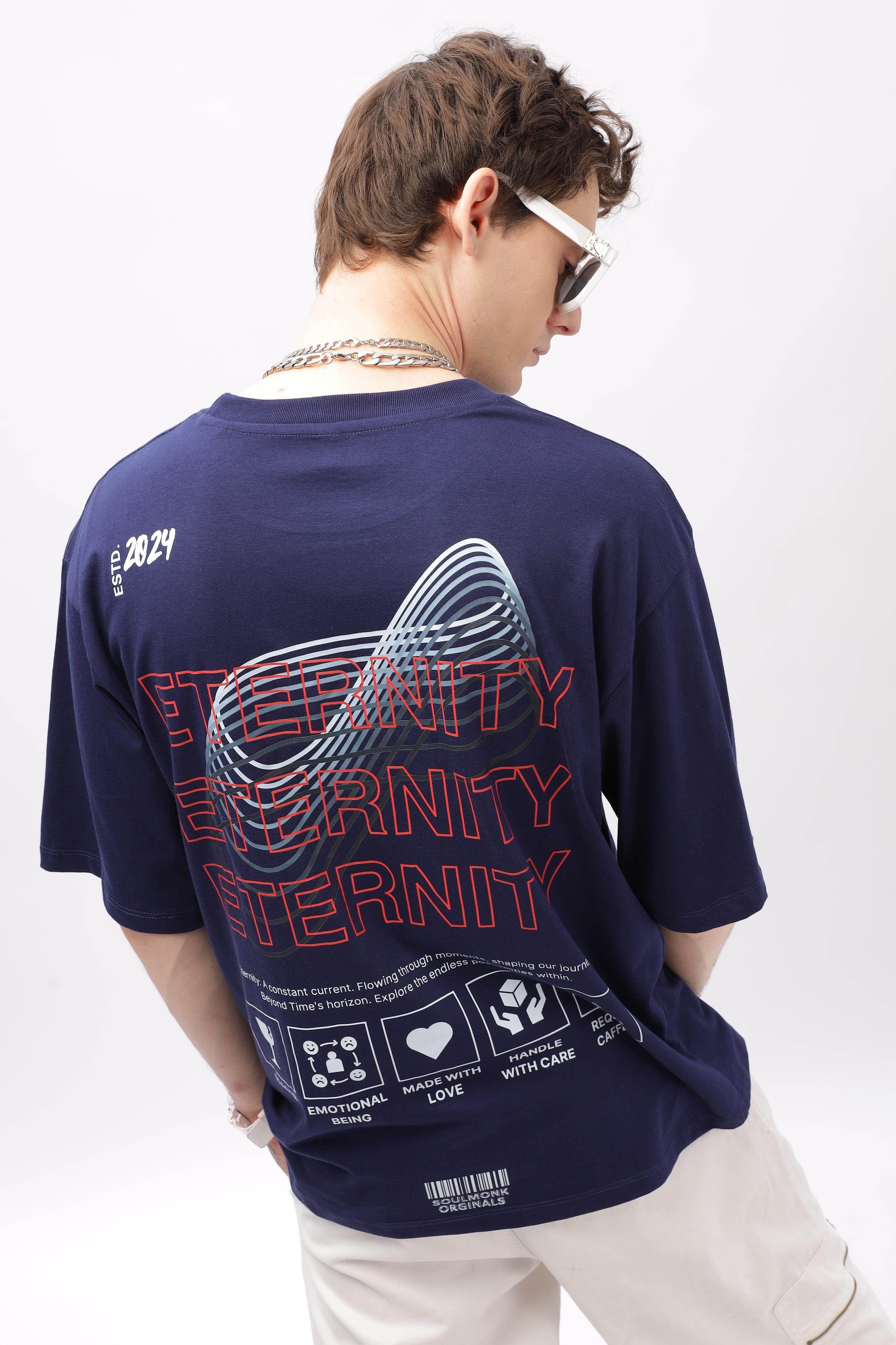 Soulmonk navy blue oversized t-shirt for men with graphic print and relaxed fit