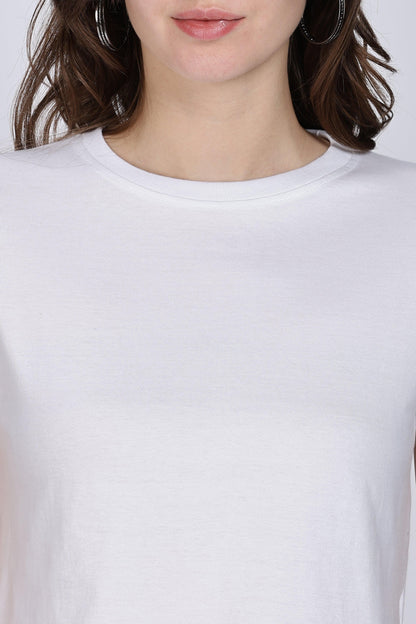 Soulmonk white crop top for women with a round neckline and soft fabric close-up