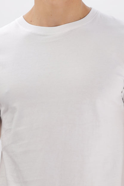 Soulmonk white relaxed fit t-shirt men worn by male model showing chest and neckline